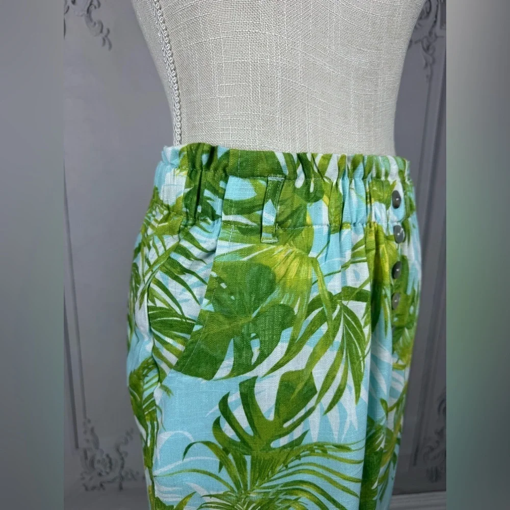 Paradise Palms Petite Casual Printed Linen Blend Beachwear Capri Pants - Picture 8 of 13